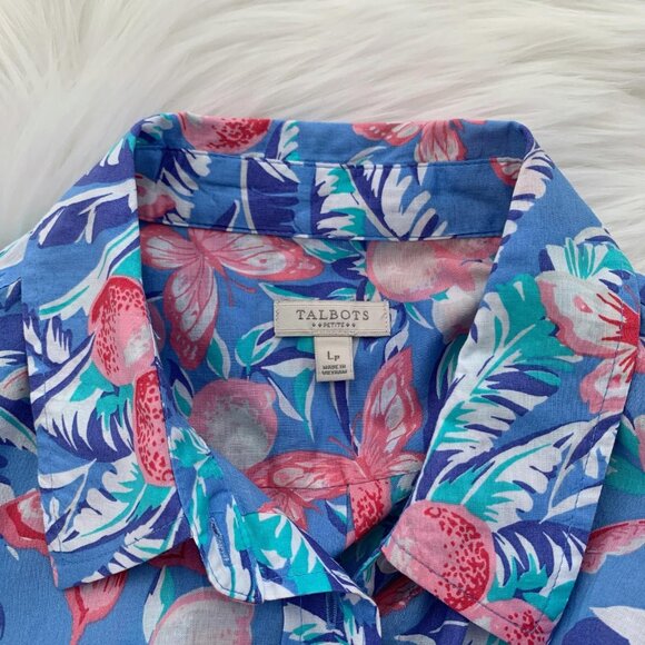 Talbots Petites - Blue tropical fruit lightweight cotton button up shirt, LP - Picture 5 of 5